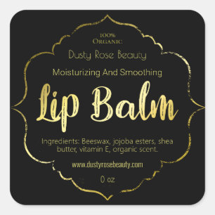 Pegatina Cuadrada Faux Gold Lip Balm Label Empresarial a mano