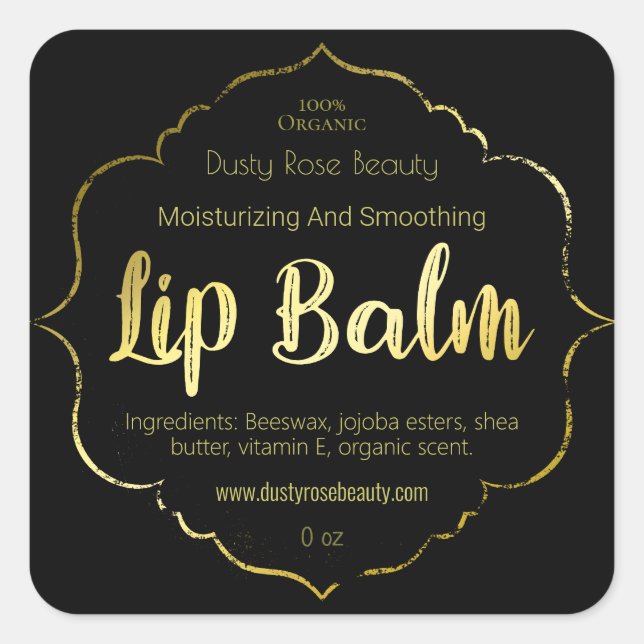 Pegatina Cuadrada Faux Gold Lip Balm Label Empresarial a mano (Anverso)