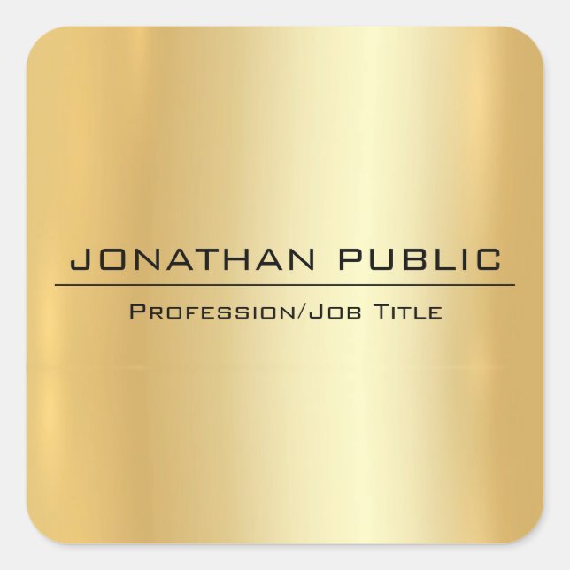 Pegatina Cuadrada Faux Gold Modern Elegant Simple Design Template (Anverso)