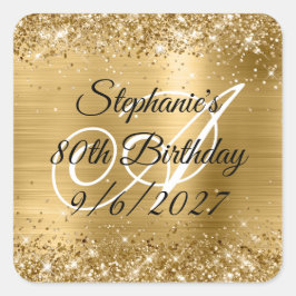 Pegatina Cuadrada Faux Gold Purpurina y Relieve metalizado 80 cumple