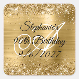 Pegatina Cuadrada Faux Gold Purpurina y Relieve metalizado 90 cumple