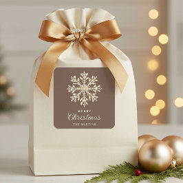 Pegatina Cuadrada Faux Gold Snowflake Brown Custom Holiday