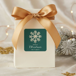 Pegatina Cuadrada Faux Gold Snowflake Emerald Custom Holiday