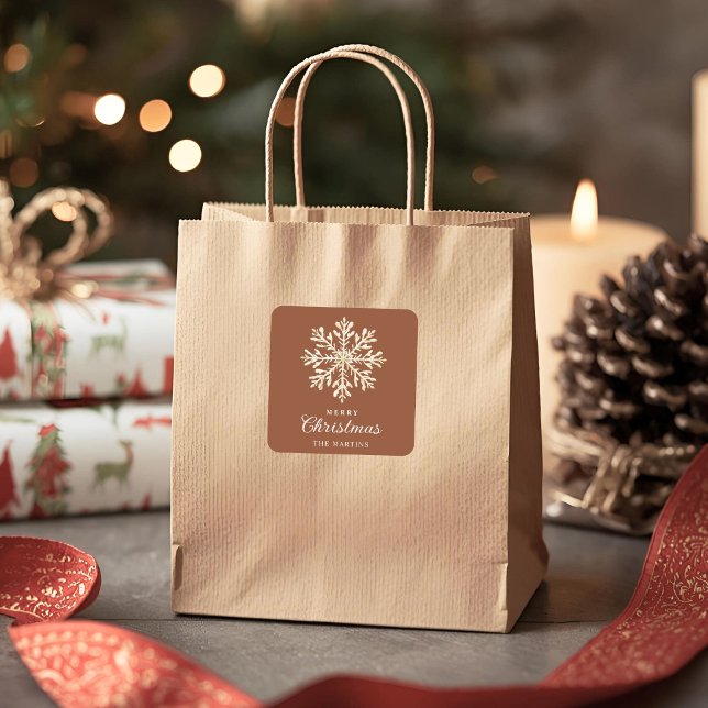 Pegatina Cuadrada Faux Gold Snowflake Terracotta Custom Holiday (Subido por el creador)