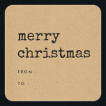 Pegatina Cuadrada Faux Kraft Merry Christmas<br><div class="desc">Faux kraft pegatinas navideños de Feliz. Un estilo original y una tipografía retro para esta colección de objetos de vacaciones personalizable.</div>