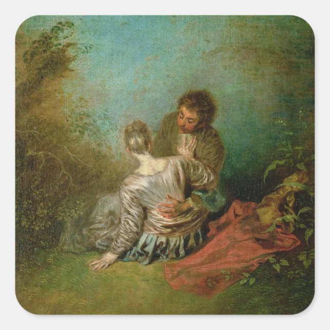 Pegatina Cuadrada Faux Pas, c.1717 (aceite sobre lienzo) (Anverso)
