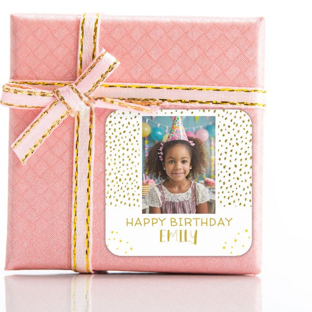 Pegatina Cuadrada Faux Purpurina de oro Chica de niños cumpleaños (Subido por el creador)