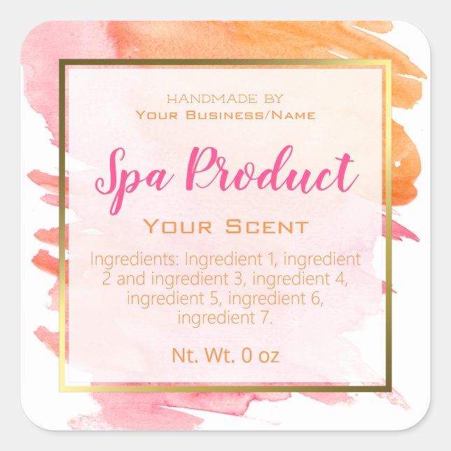 Pegatina Cuadrada Faux Relieve metalizado dorado Producto Spa artesa (Anverso)