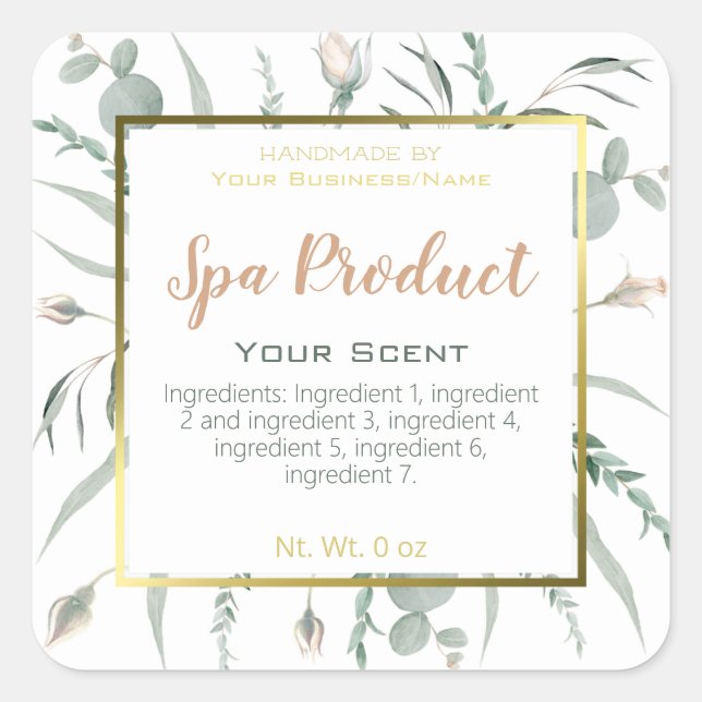 Pegatina Cuadrada Faux Relieve metalizado dorado Producto Spa artesa (Anverso)