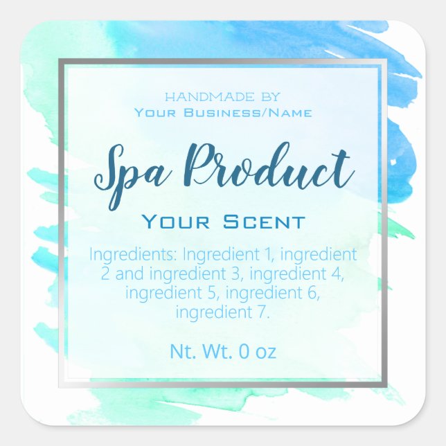 Pegatina Cuadrada Faux Relieve metalizado plateado Handmade Spa Prod (Anverso)