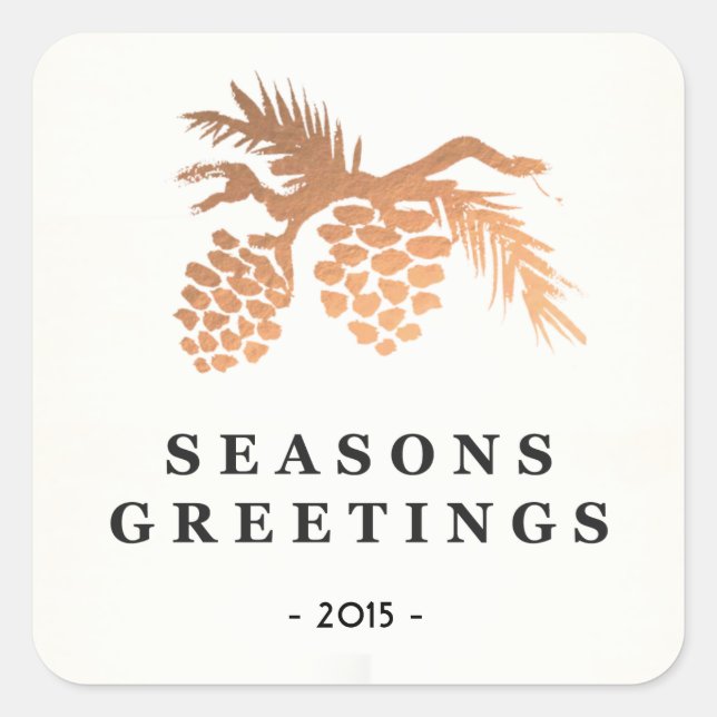 Pegatina Cuadrada Faux Rosa Gold Pine Cone Holiday (Anverso)