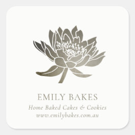 PEGATINA CUADRADA FAUX SILVER LOTUS FLORAL BUSINESS PROFESSIONAL