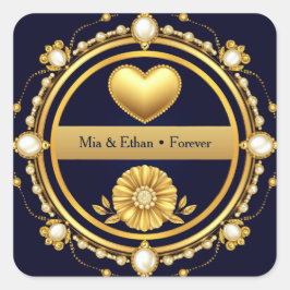 Pegatina Cuadrada 💙 Favor de agradecimiento de boda azul marino 💙