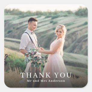Pegatina Cuadrada Favor de agradecimiento de boda con foto elegante