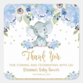 Pegatina Cuadrada Favor de agradecimiento de shower de bebé elefante