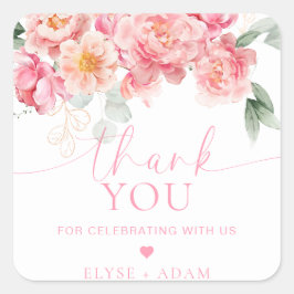 Pegatina Cuadrada Favor de agradecimiento floral Piper Peony