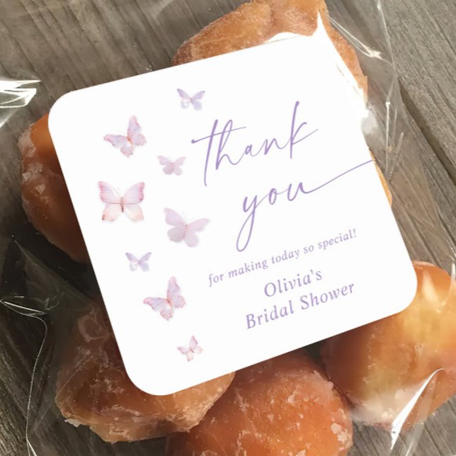 Pegatina Cuadrada Favor de agradecimiento para boda de mariposa (Subido por el creador)