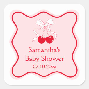 Pegatina Cuadrada Favor de Baby Shower Cereza Encima
