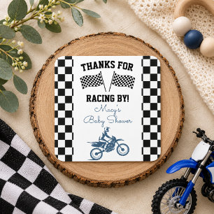 Pegatina Cuadrada Favor de baby shower de moto de cross para bebé