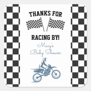 Pegatina Cuadrada Favor de baby shower de moto de cross para bebé