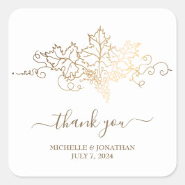 Pegatina Cuadrada Favor de Boda de Viñedo Dorado