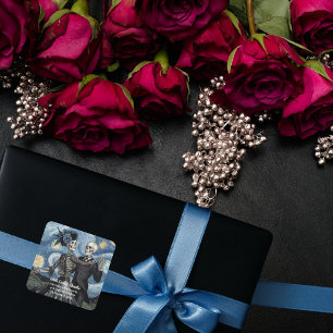 Pegatina Cuadrada Favor de boda Esqueleto Van Gogh Hasta la Muerte