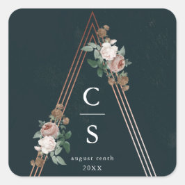 Pegatina Cuadrada Favor de boda estructural piramidal floral boho