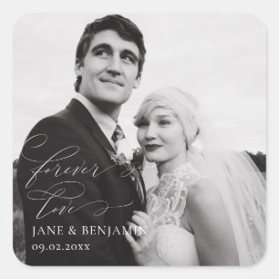 Pegatina Cuadrada Favor de boda Foto Amor Eterno
