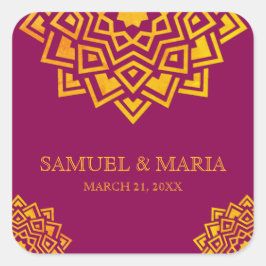 Pegatina Cuadrada Favor de boda india mandala de oro rosa moderno