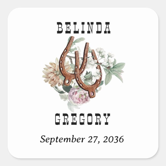 Pegatina Cuadrada Favor de Boho Boho de Cowboy del país occidental (Anverso)