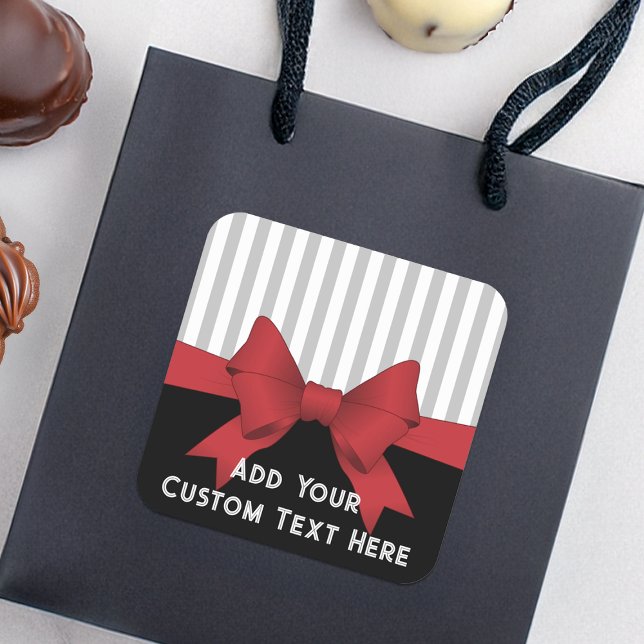 Pegatina Cuadrada Favor de cinta roja elegante moderno personalizado (Subido por el creador)