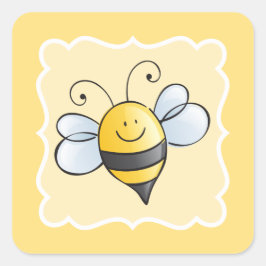 Pegatina Cuadrada Favor de cumpleaños de abeja bumblebee amarilla