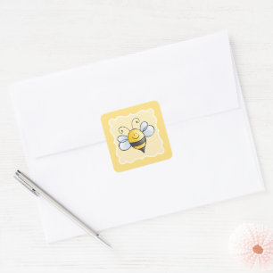 Pegatina Cuadrada Favor de cumpleaños de abeja bumblebee amarilla