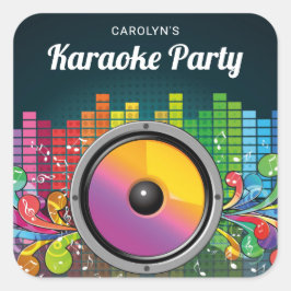 Pegatina Cuadrada Favor de cumpleaños de karaoke de música colorida