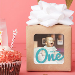 Pegatina Cuadrada Favor de cumpleaños número 1 con foto de un niño e