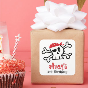 Pegatina Cuadrada Favor de Cumpleaños para Niño de Cráneo de Esquele