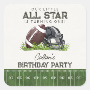 Pegatina Cuadrada Favor de cumpleaños toque de touchdown pequeño tod