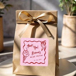 Pegatina Cuadrada Favor de despedida de soltera de helado recogido