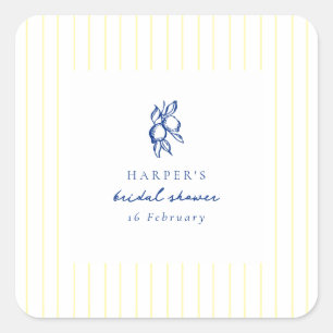 Pegatina Cuadrada Favor de Despedida de Soltera de Limones Azules y 