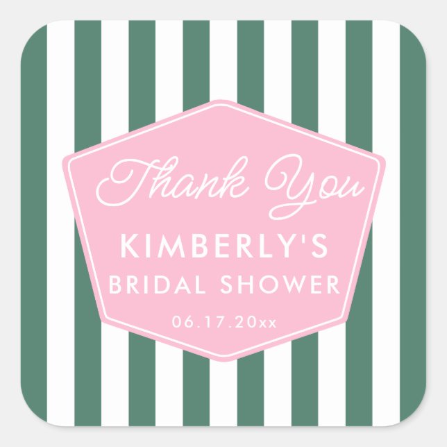 Pegatina Cuadrada Favor de despedida de soltera rosa y verde de vaca (Anverso)