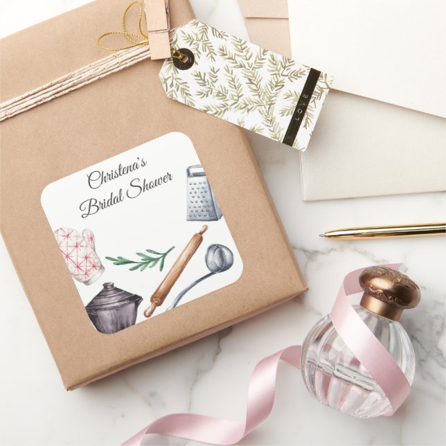 Pegatina Cuadrada Favor de Ducha con Tema de Cocina Rústica (Regalar)