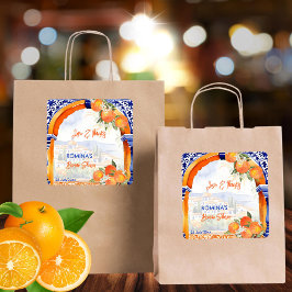 Pegatina Cuadrada Favor de ducha de novia española azul naranja azul