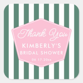 Pegatina Cuadrada Favor de Ducha de Novia Rosa y Verde de Vacaciones