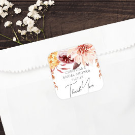 Pegatina Cuadrada Favor de Elegante Baño Nupcialal Floral Boho Chic