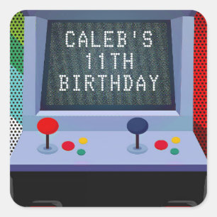 Pegatina Cuadrada Favor de fiesta de cumpleaños de juego de arcade