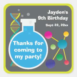 Pegatina Cuadrada Favor de fiesta de cumpleaños de Mad Science Lab