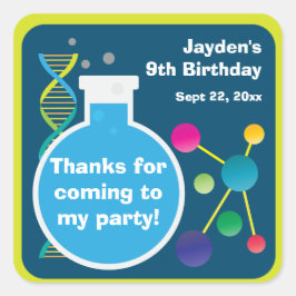 Pegatina Cuadrada Favor de fiesta de cumpleaños de Mad Science Lab