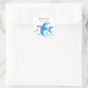 Pegatina Cuadrada Favor de fiesta personalizado de pájaro azul que l