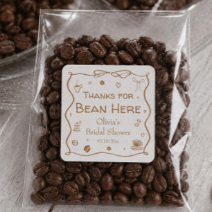 Pegatina Cuadrada Favor de Granos de Café para Despedida de Soltera: