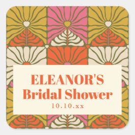 Pegatina Cuadrada Favor de Groovy Vintage Naranja para Despedida de 